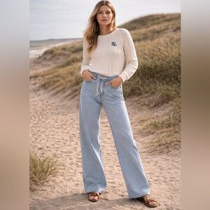 Flamingals light wash stretchy drawstring wide leg jeans size M FG9-3